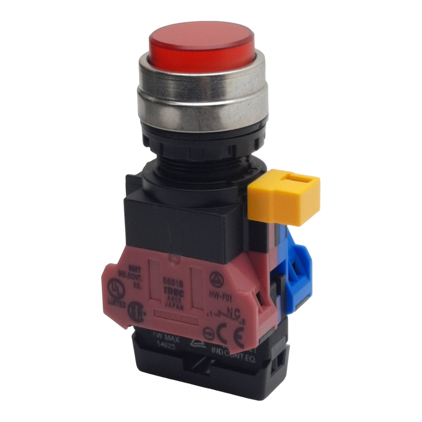 Used IDEC HW4L-M2F11QD-R-120V Red Illuminated Pushbutton, 22mm, 1NO-1NC, 120VAC/DC