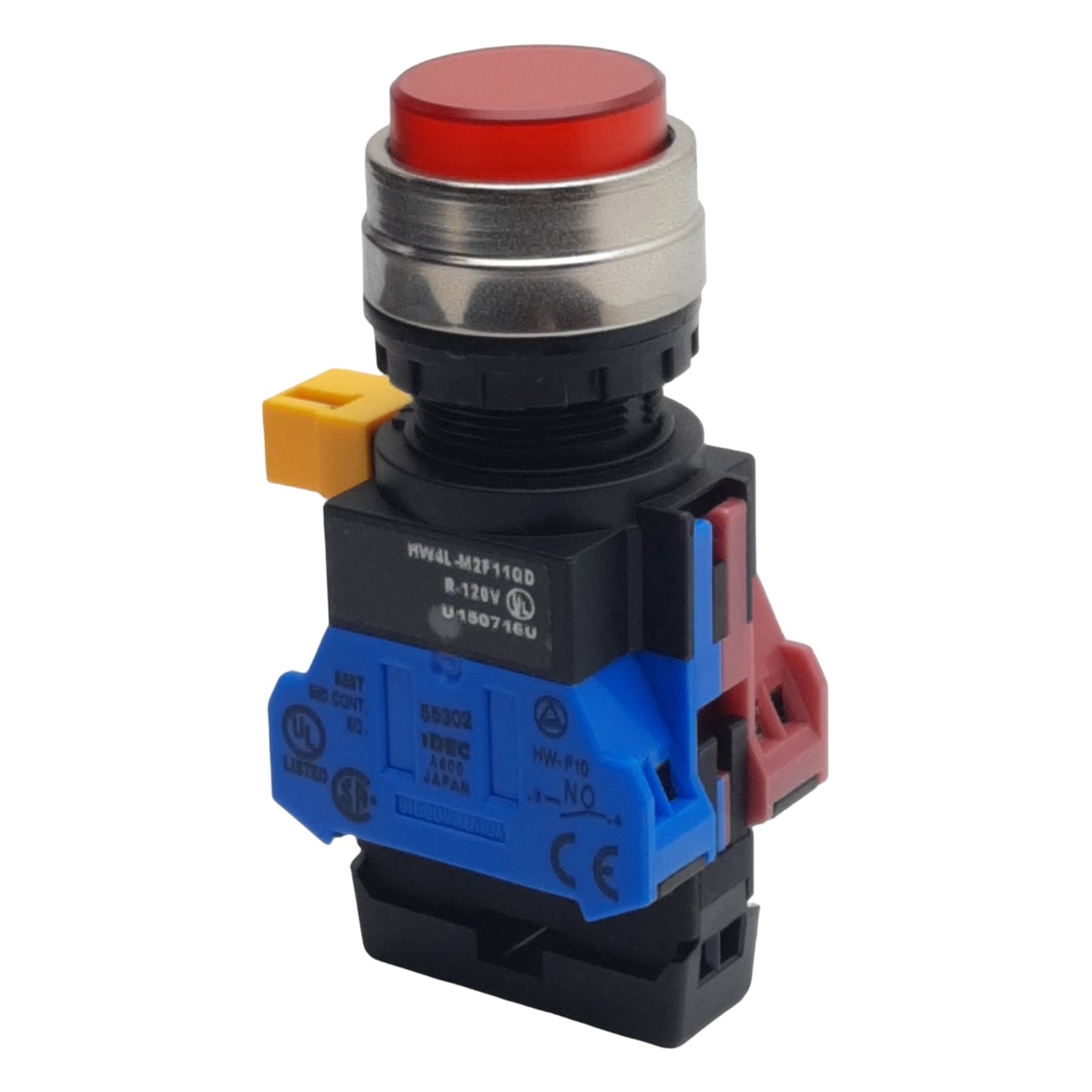 Used IDEC HW4L-M2F11QD-R-120V Red Illuminated Pushbutton, 22mm, 1NO-1NC, 120VAC/DC