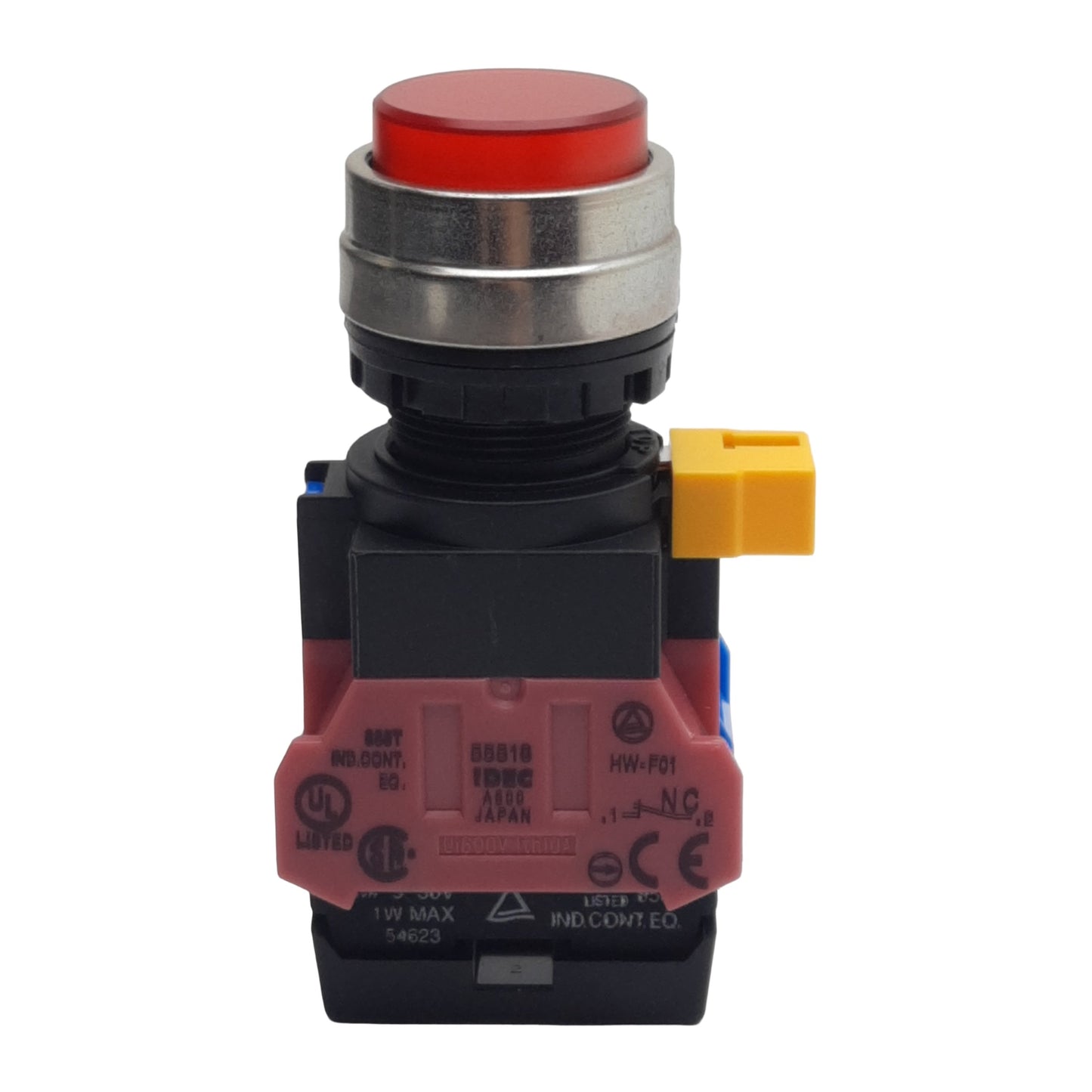 Used IDEC HW4L-M2F11QD-R-120V Red Illuminated Pushbutton, 22mm, 1NO-1NC, 120VAC/DC