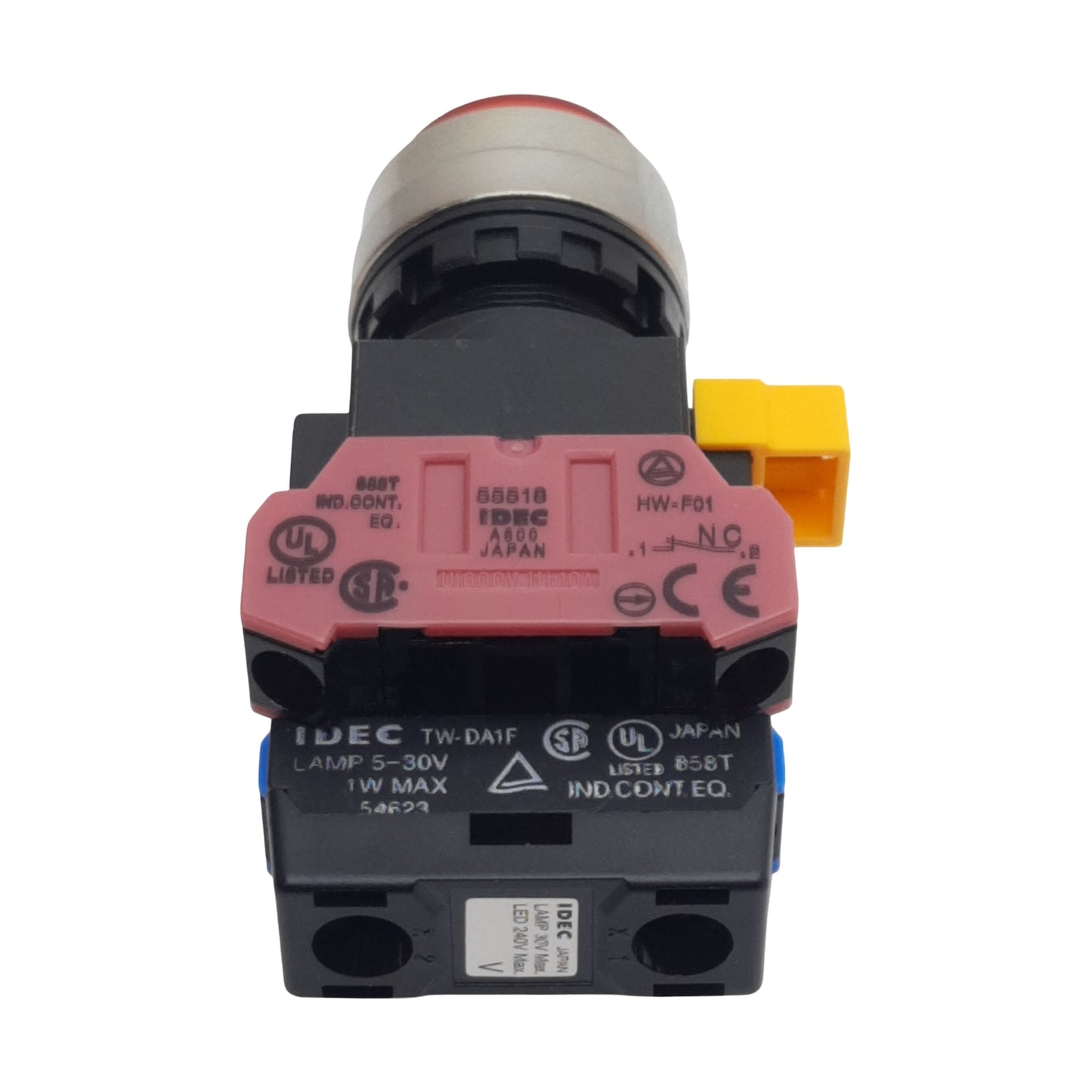Used IDEC HW4L-M2F11QD-R-120V Red Illuminated Pushbutton, 22mm, 1NO-1NC, 120VAC/DC