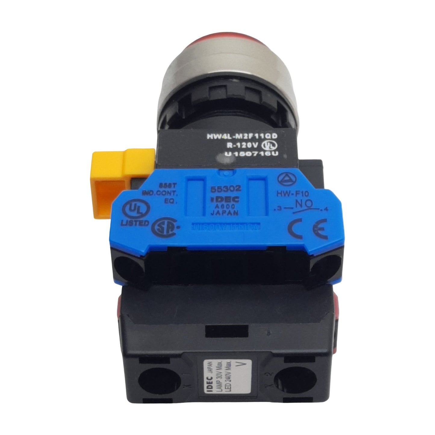 Used IDEC HW4L-M2F11QD-R-120V Red Illuminated Pushbutton, 22mm, 1NO-1NC, 120VAC/DC