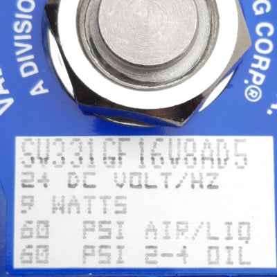 New Valcor SV331GF16V8AD5 Solenoid Valve, 2-Way, 1/8in NPT, 0-60psi, 24VDC Coil