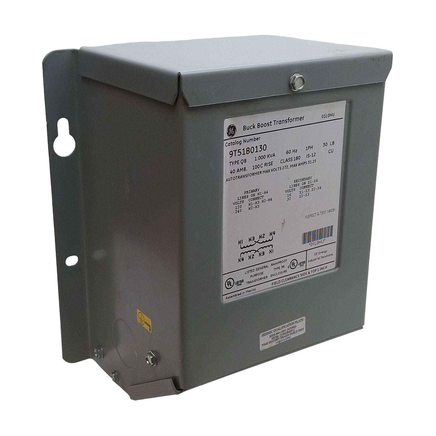 Used GE 9T51B0130 Buck Boost Transformer 120/240VAC Primary, 16/32VAC Secondary, 1kVA