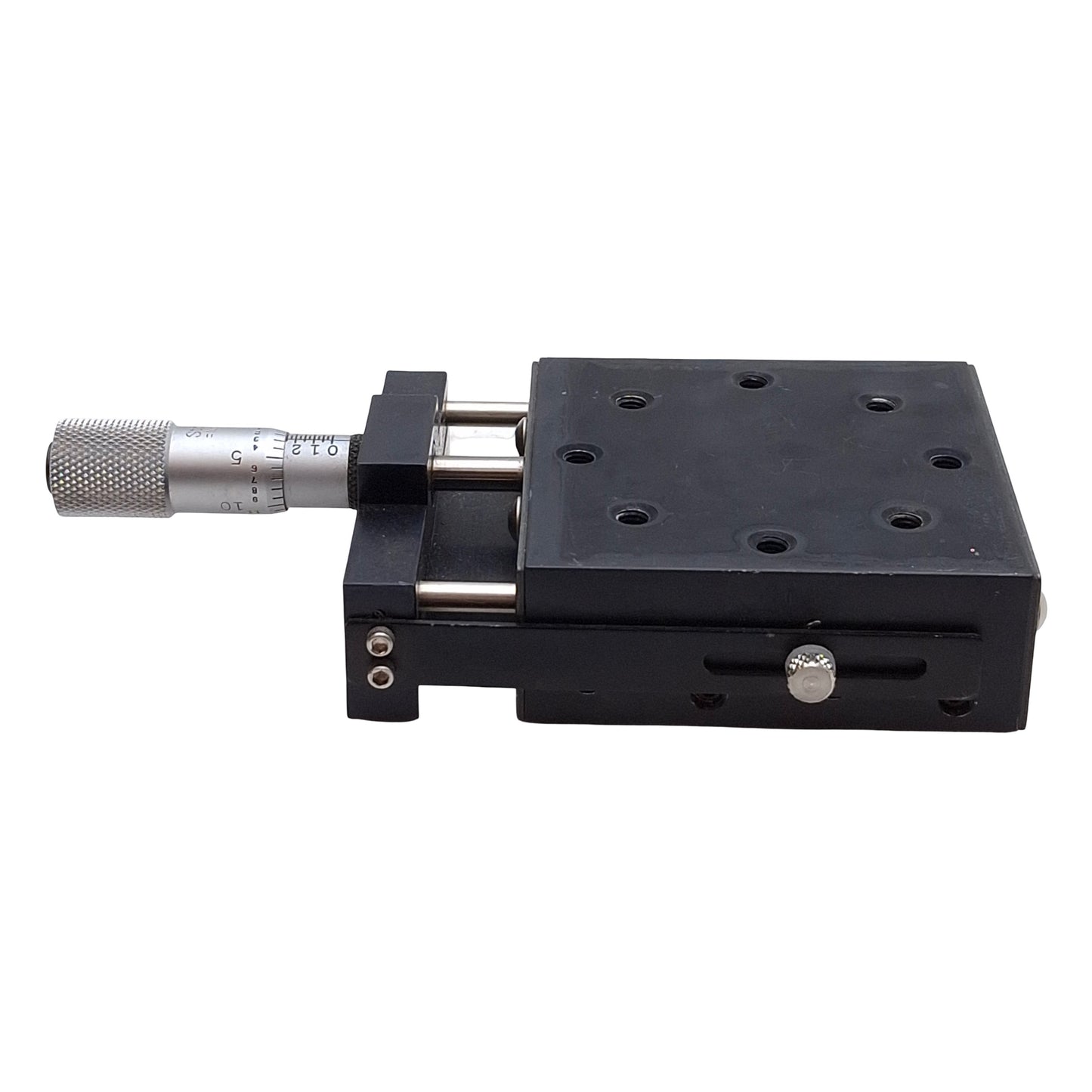 Used Del-Tron 750-X Linear Positioning Stage 1/2in Travel, 2.62x2.62in Table, 6-32UNF