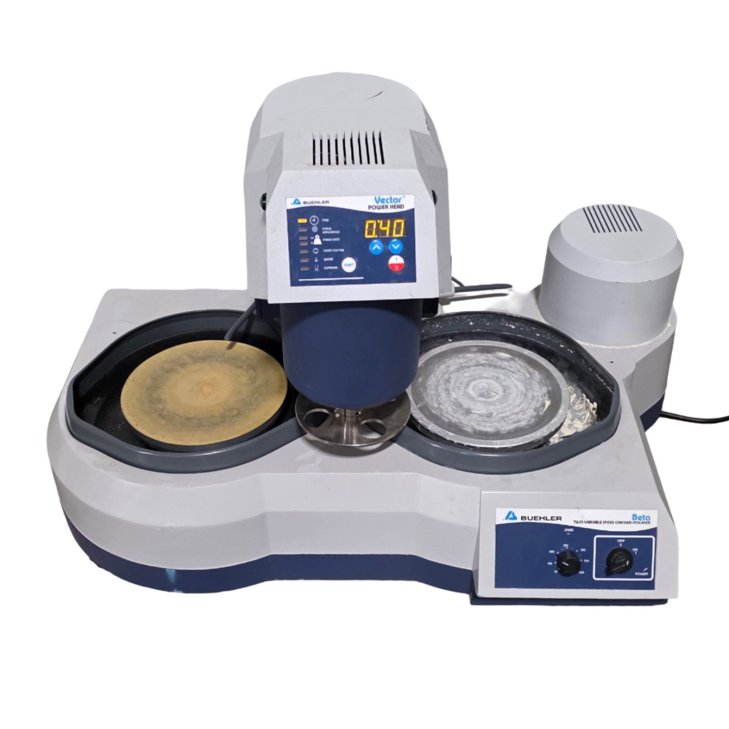 Used Buehler 49-5102-115 Phoenix Beta Twin Wheel Grinder-Polisher W/Vector Power Head