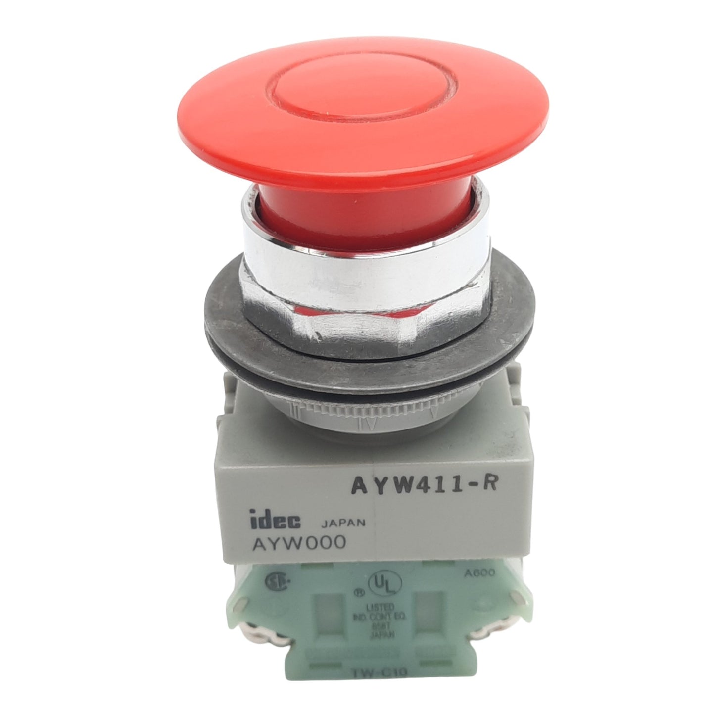 Used IDEC AYW411-R Red Push/Pull E-Stop Button, ø22mm, 2NO, 600VAC/DC 10A Max