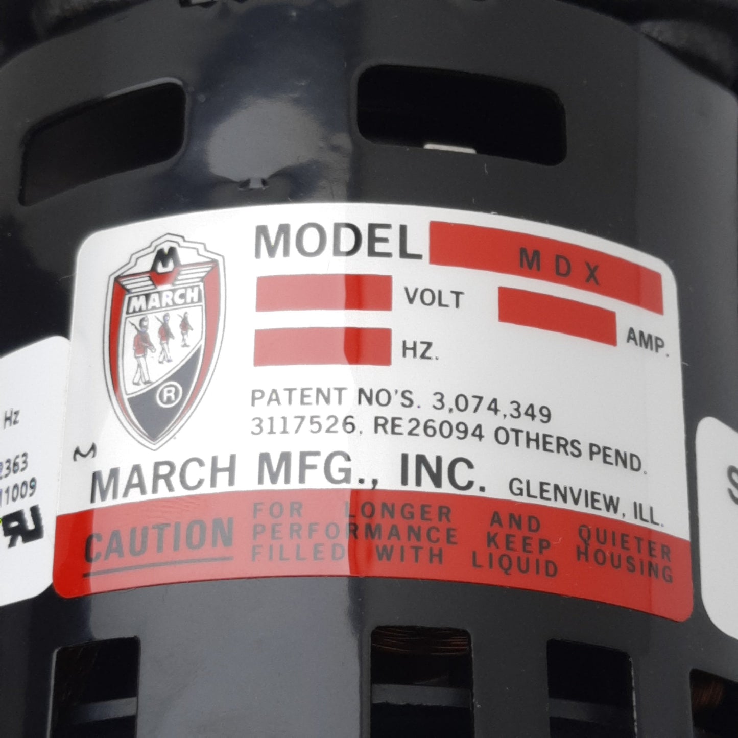 Used March MDX-1/2 Magnetic Drive Pump, 6gpm, 50psi, ø1/2in OD, 115VAC, 1750rpm