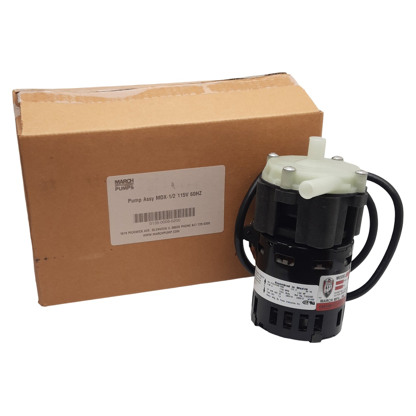 Used March MDX-1/2 Magnetic Drive Pump, 6gpm, 50psi, ø1/2in OD, 115VAC, 1750rpm