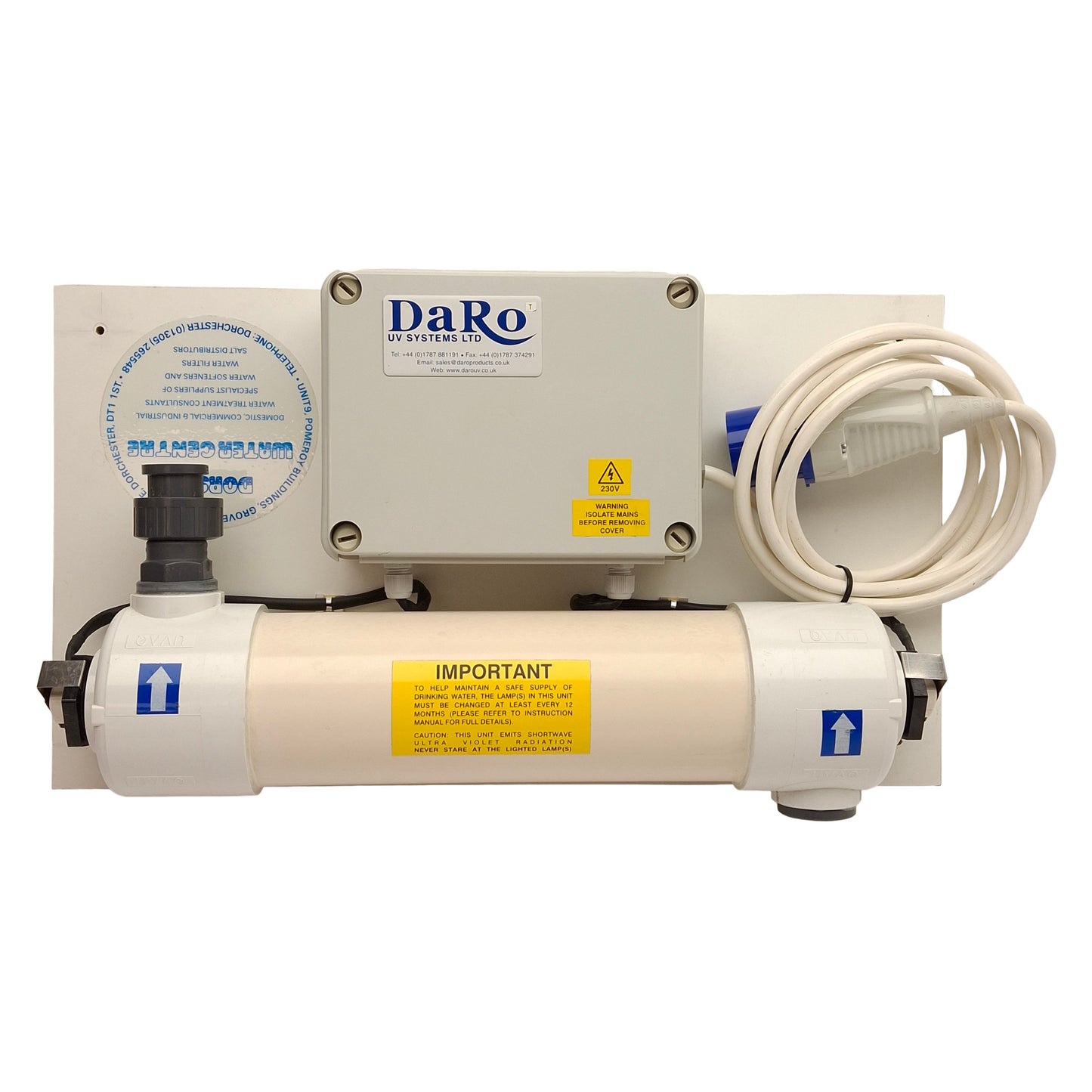 Used DaRo 15/3P UV Water Disinfection Unit, 100gal/hr, 3/4in BSP, 220-240VAC 30VA