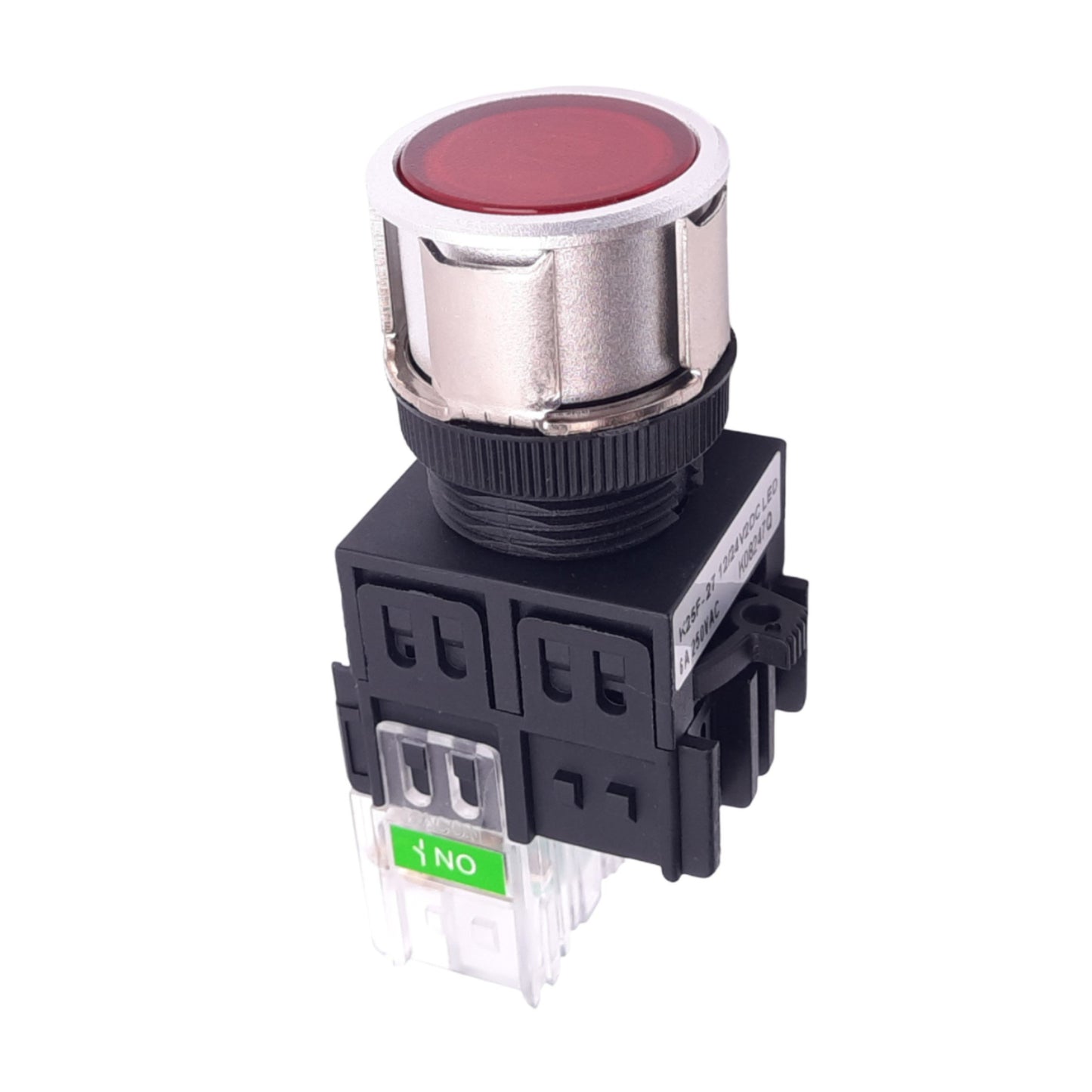 New Kacon K25F-27 Red STOP Illuminated Pushbutton, 25mm, 1NO, 24V LED, 250VAC 6A Max