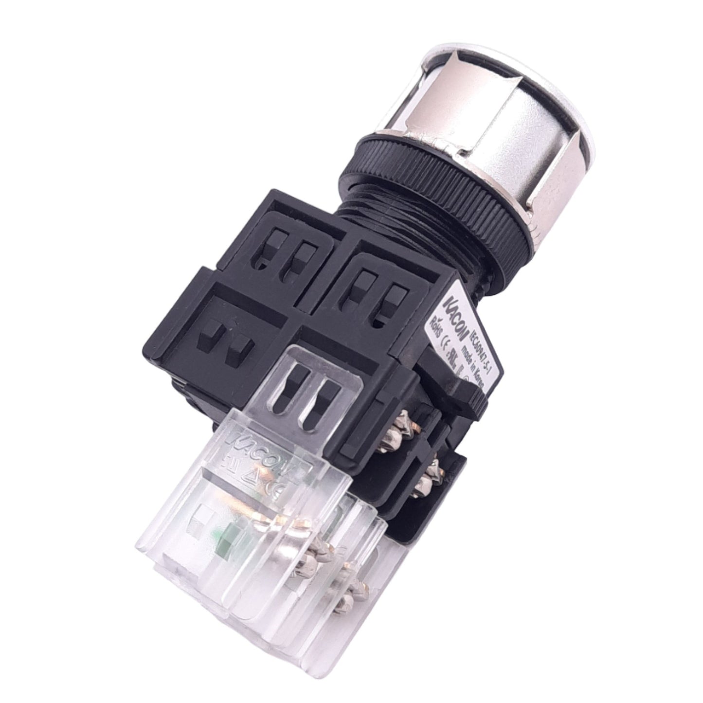 New Kacon K25F-27 Red STOP Illuminated Pushbutton, 25mm, 1NO, 24V LED, 250VAC 6A Max