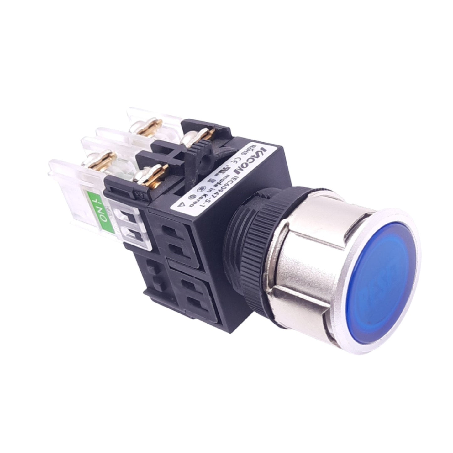 New Kacon K25F-27 Blue RESET Illuminated Pushbutton, ø25mm, 1NO, 24V LED, 250VAC 6A