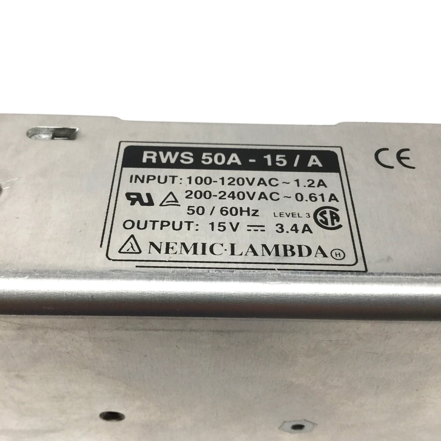 Used Nemic Lambda RWS50A-15/A Power Supply 100-240VAC In, 15VDC 3.4A 50W Out