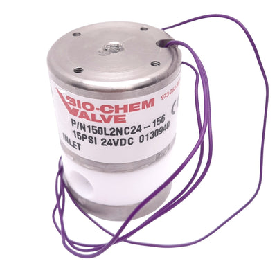 Used Bio-Chem Valve 150L2NC24-156 Isolation Valve, 2-Way, 1/8" NPT, 15psi, 24VDC Coil