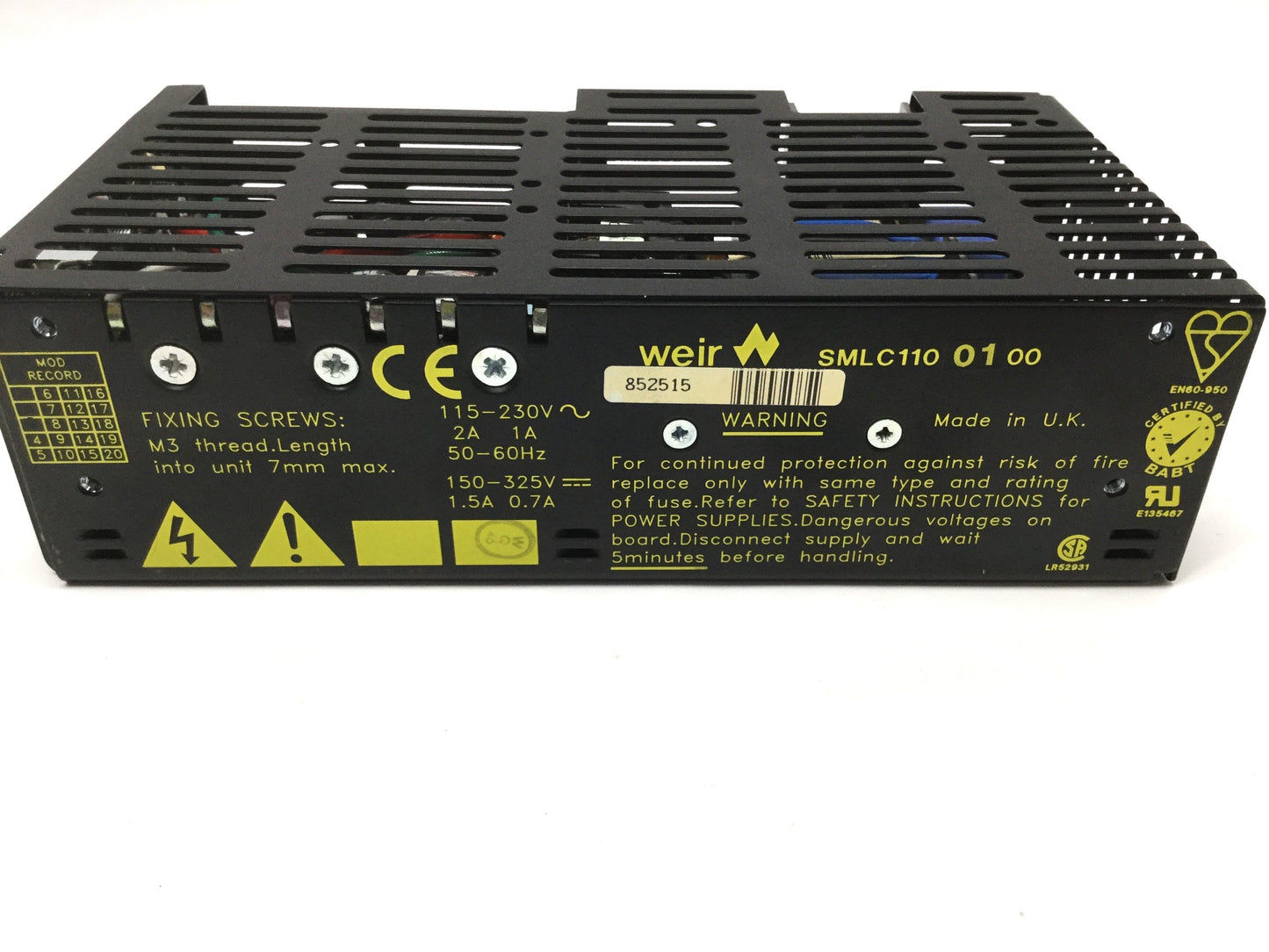 Used Weir SMLC1100100 Power Supply 100-230VAC In, 5/±12/24VDC Output