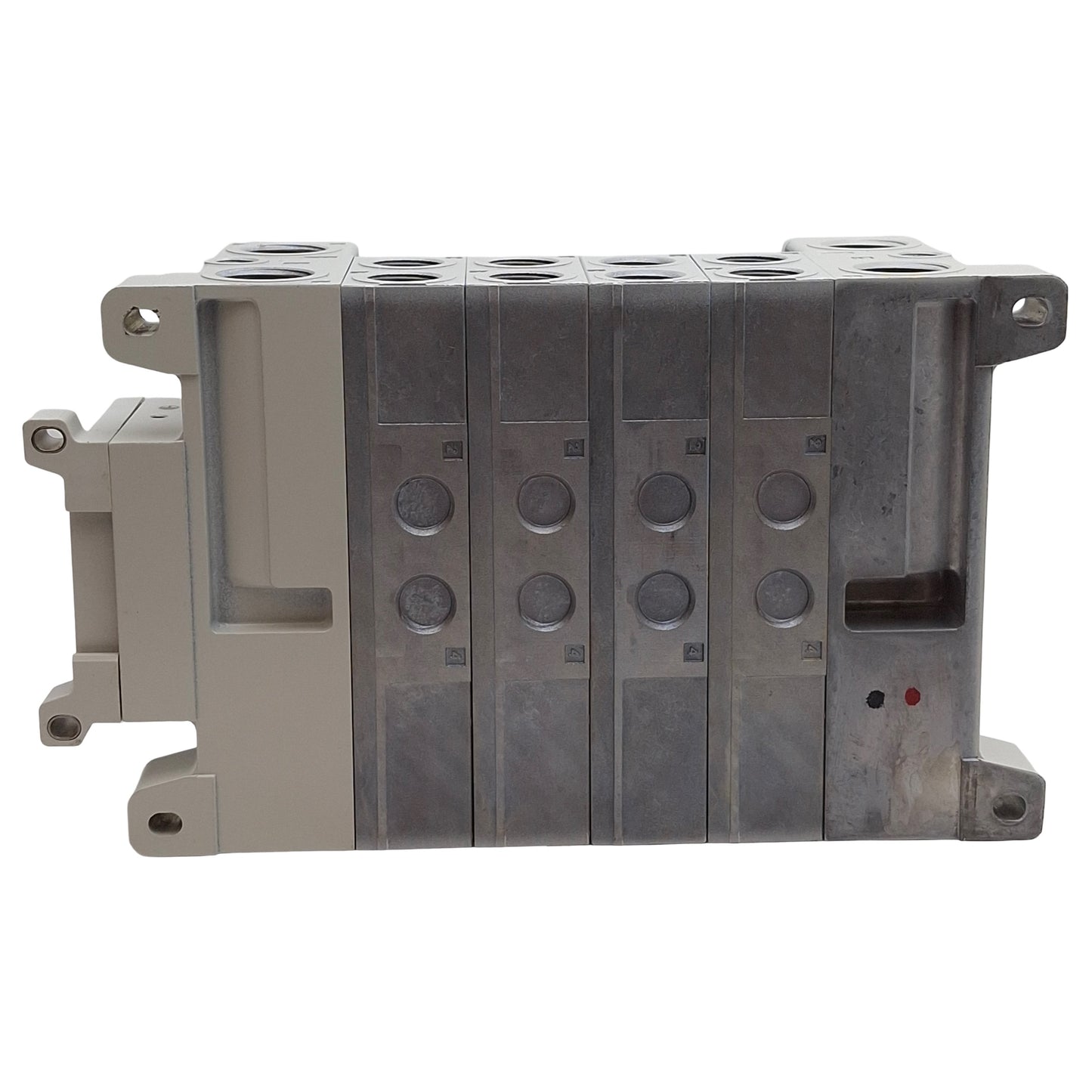 New – Open box SMC JJ5SY5-10S0-04B Pneumatic Manifold Base, 4-Station, Rc3/8 & Rc1/2 Ports