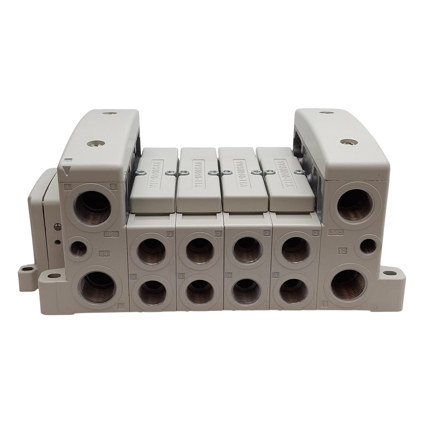 New – Open box SMC JJ5SY5-10S0-04B Pneumatic Manifold Base, 4-Station, Rc3/8 & Rc1/2 Ports