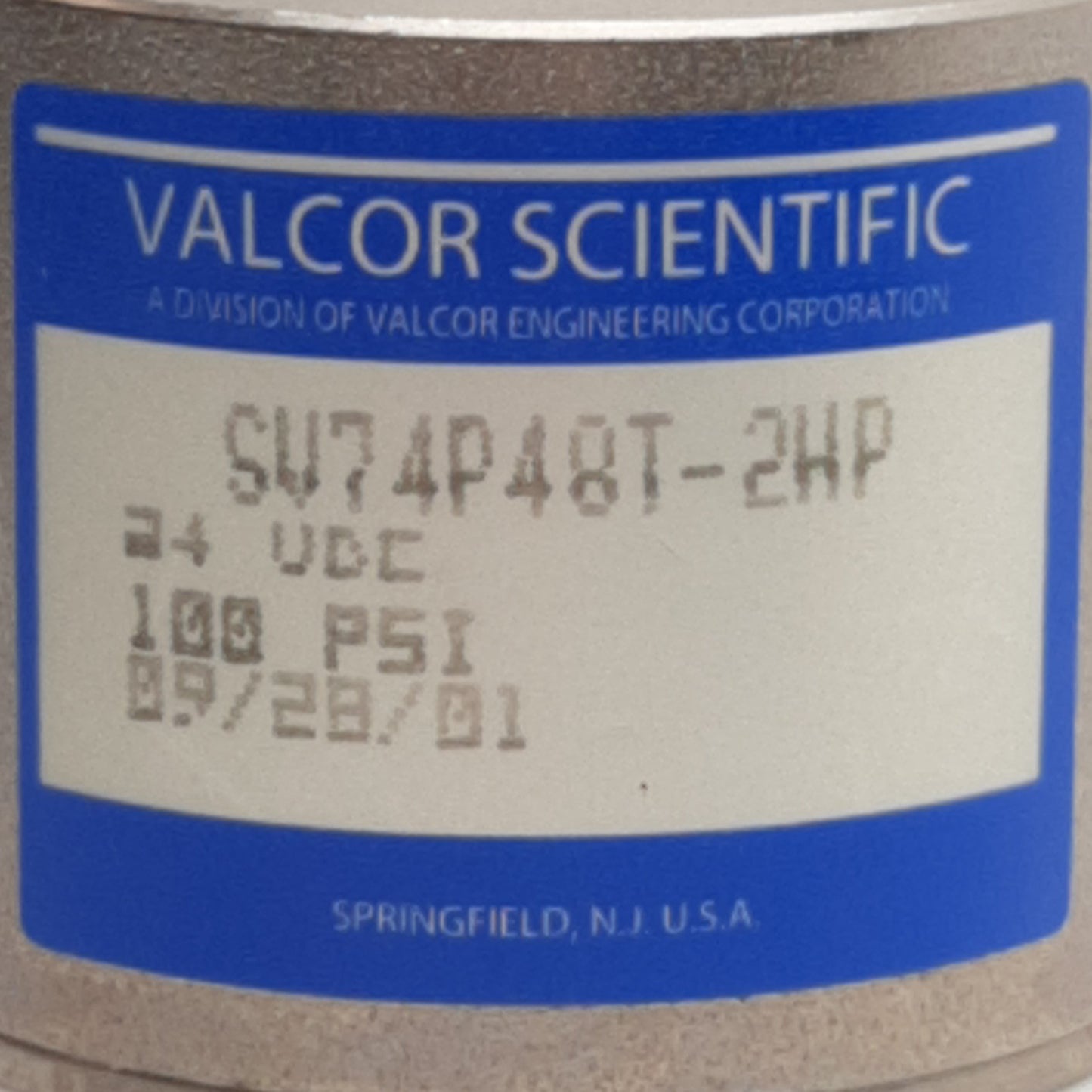 Used Valcor Scientific SV74P48T-2HP 2-Way N/C Diaphragm Isolation Valve 100PSI, 24VDC