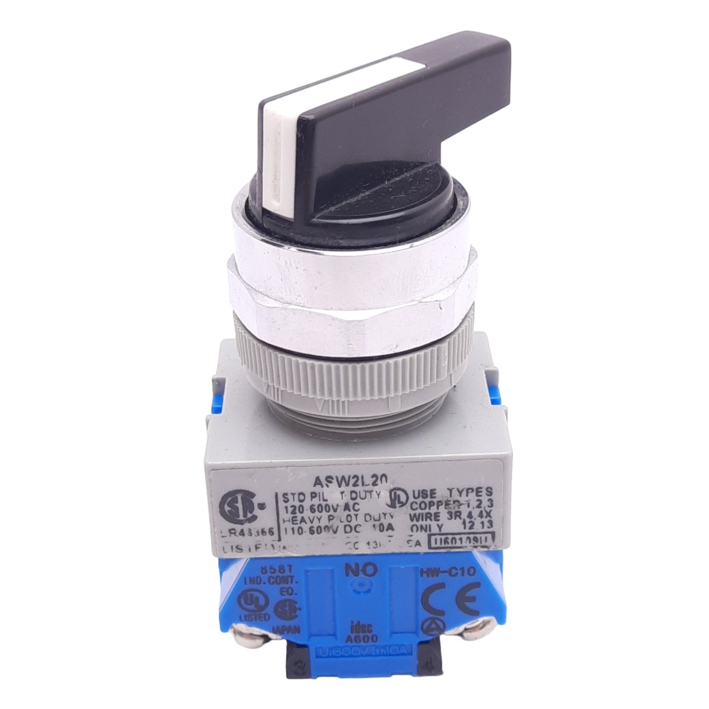 Used IDEC ASW2L20 Maintained Selector Switch, 2-Position, ø22mm, 2NO, 600VAC 10A