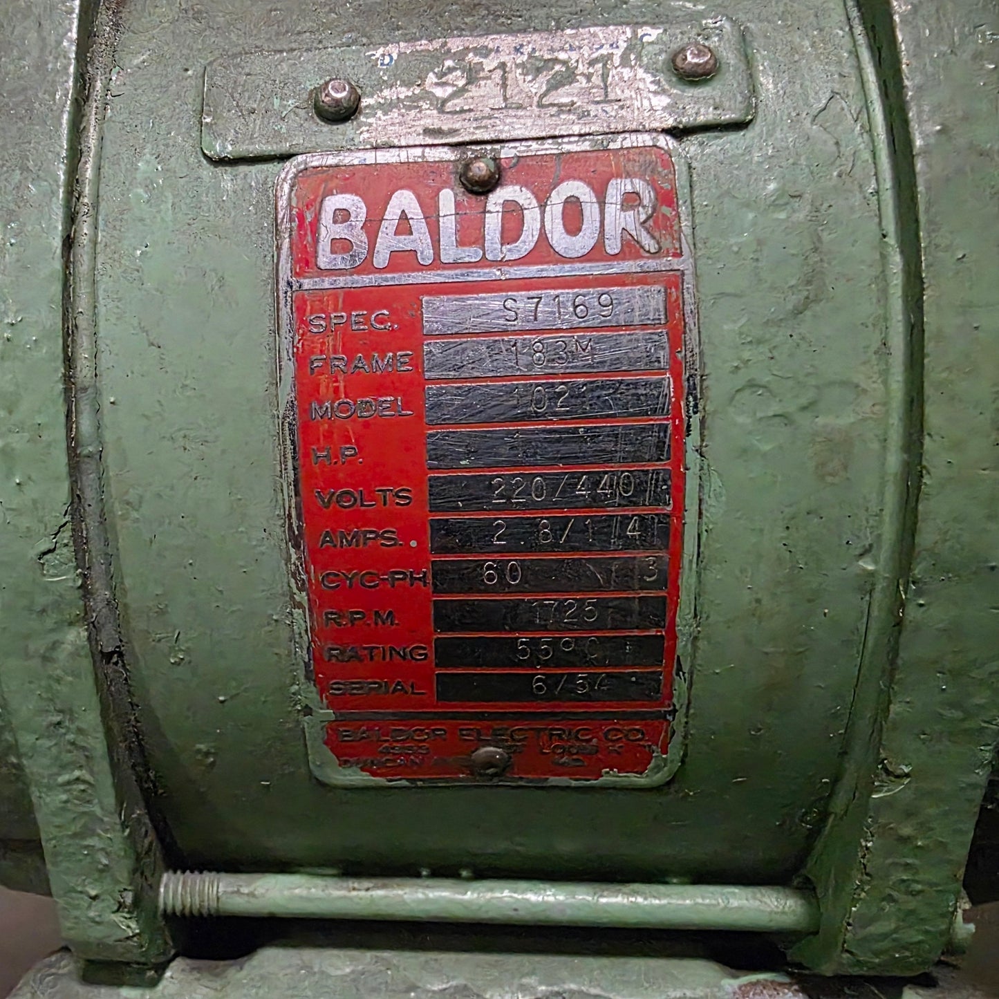 Used Baldor Model 1021 Spec S7169 Benchtop/Pedestal Grinder 1HP 220/440VAC 3-Ph 2.8/1.4A