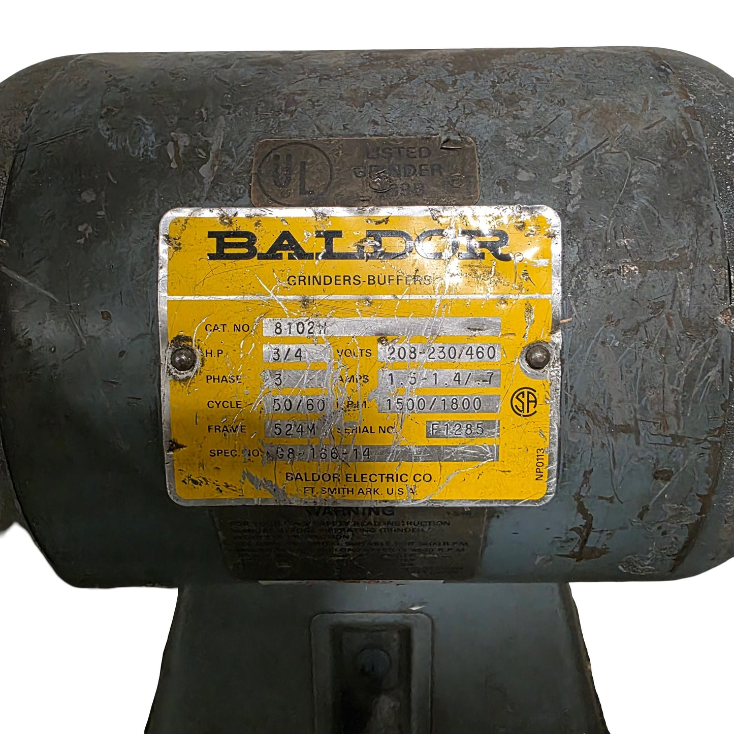 Used Baldor 8102W Bench Grinder 8" Wheel, 3/4HP, 1500/1800RPM, 208-230/460VAC 3-Ph