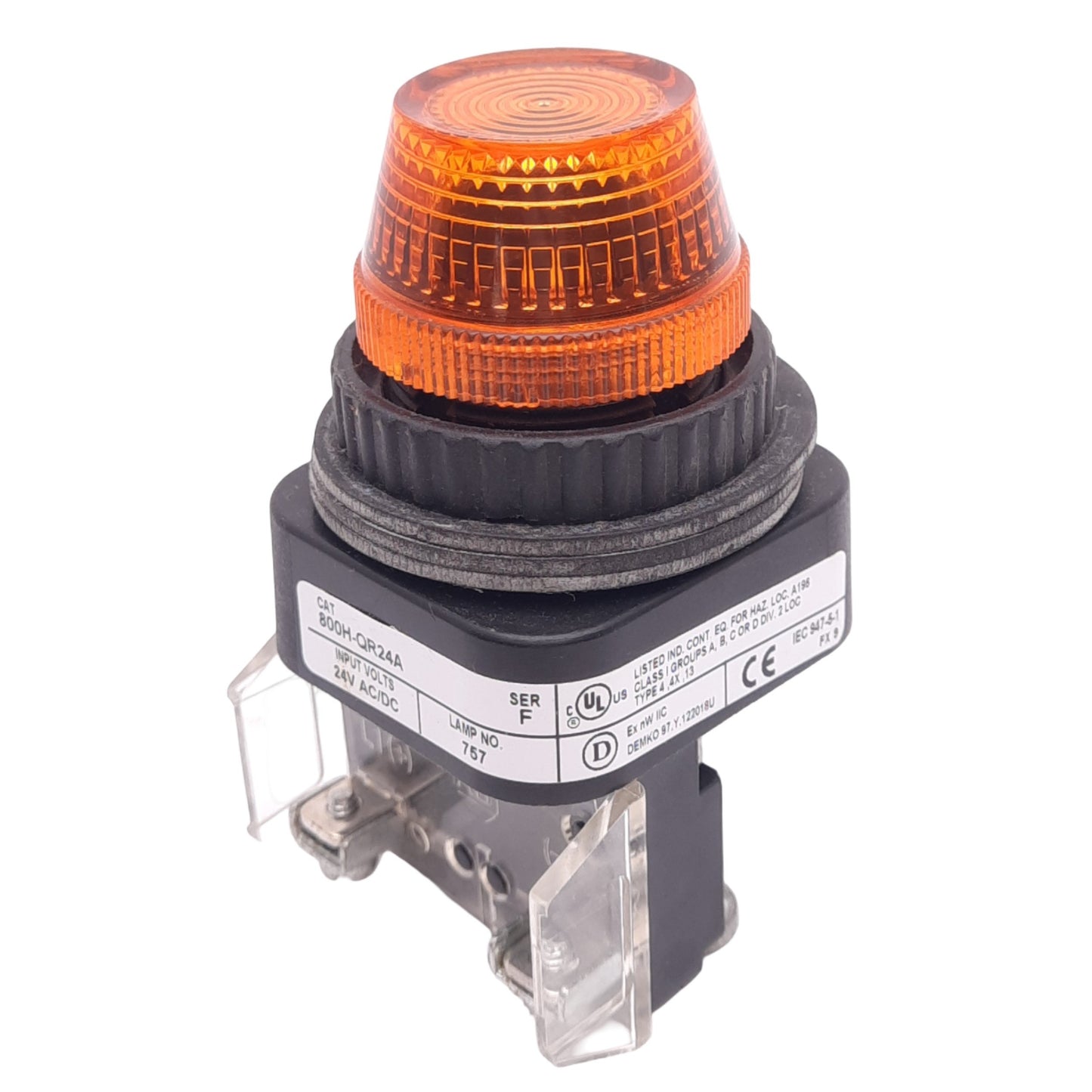 Used Allen Bradley 800H-QR24A Amber Indicator Pilot Light, 30mm, 24V Lamp, *No Bulb