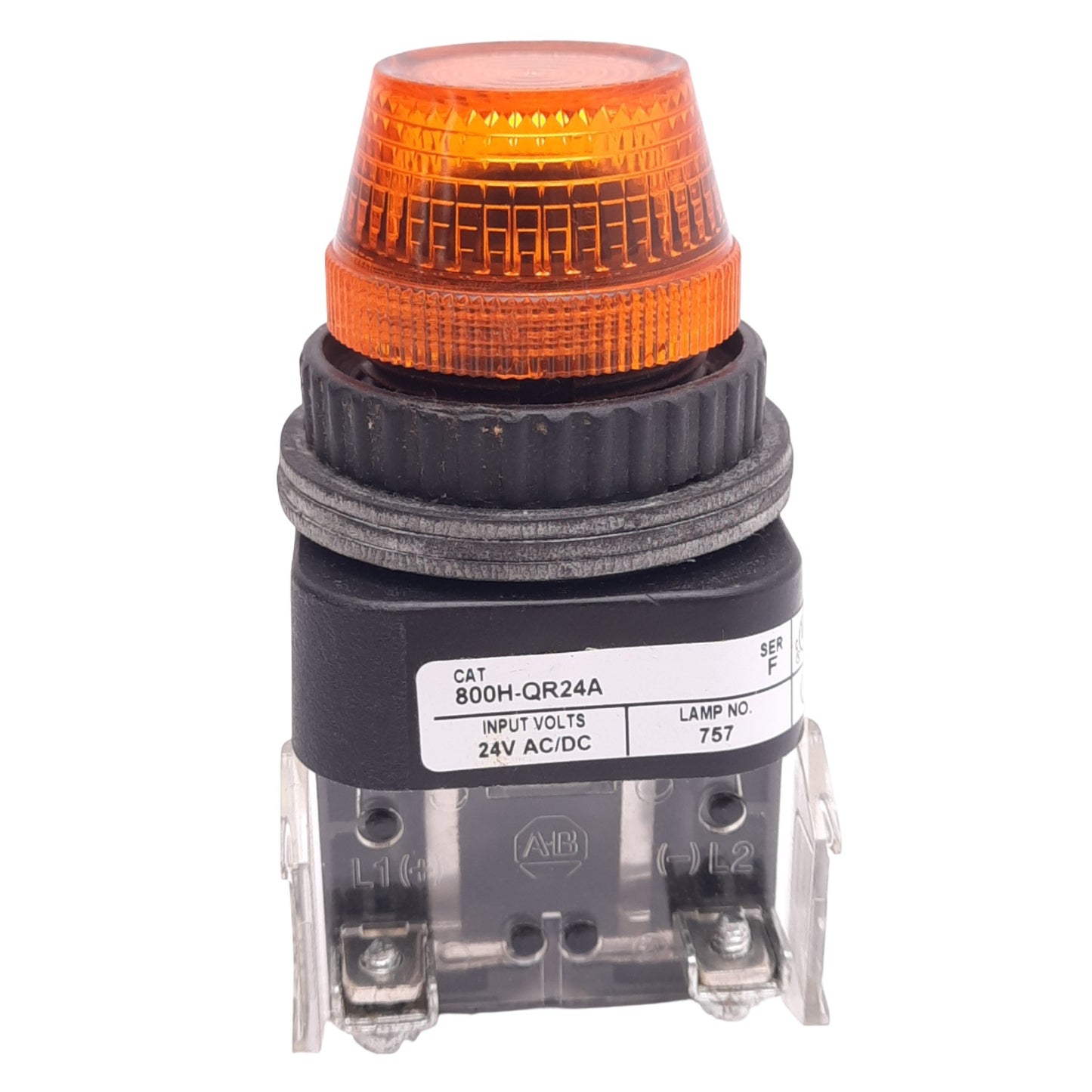 Used Allen Bradley 800H-QR24A Amber Indicator Pilot Light, 30mm, 24V Lamp, *No Bulb