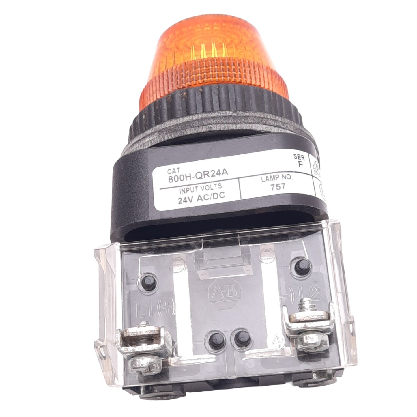 Used Allen Bradley 800H-QR24A Amber Indicator Pilot Light, 30mm, 24V Lamp, *No Bulb