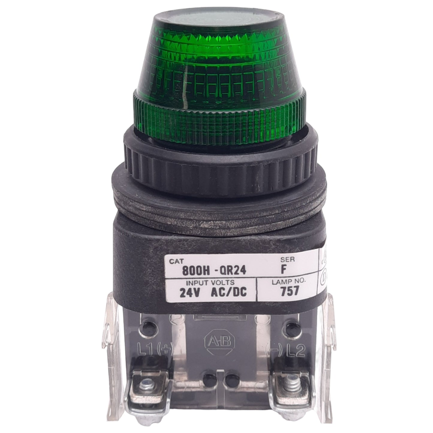 Used Allen Bradley 800H-QR24G Green Indicator Pilot Light, ø30mm, 24VAC/DC Lamp