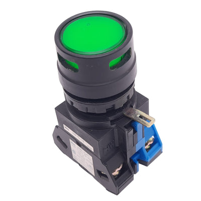 New – Open box IDEC HW-CL10 Green Illuminated Pushbutton, 22mm, 1NO, 5-30V Lamp, 600V 10A Max
