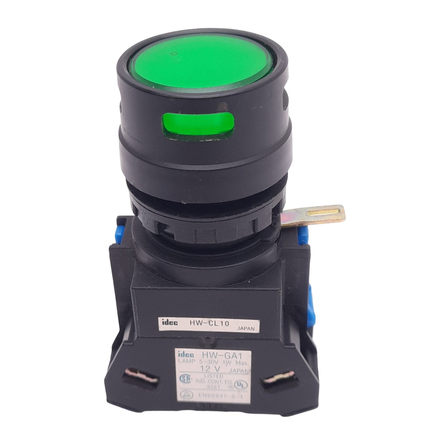 New – Open box IDEC HW-CL10 Green Illuminated Pushbutton, 22mm, 1NO, 5-30V Lamp, 600V 10A Max