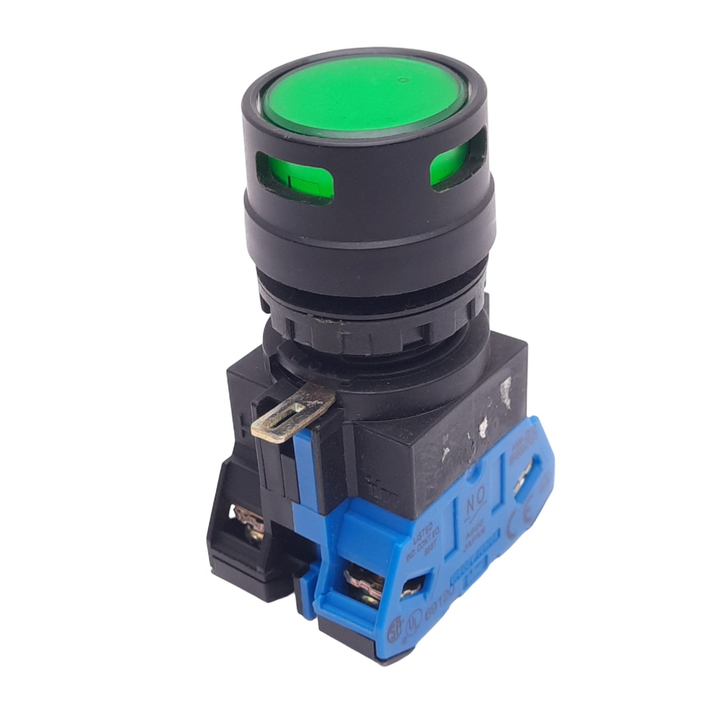 New – Open box IDEC HW-CL10 Green Illuminated Pushbutton, 22mm, 1NO, 5-30V Lamp, 600V 10A Max