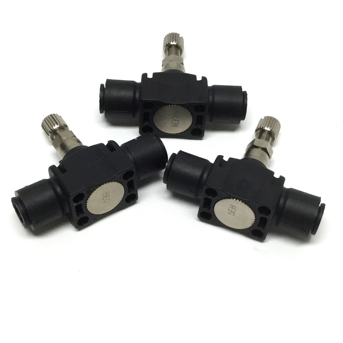 Used Lot of 3 Legris 7770 56 00 In-Line Flow Control Air Regulator Needle Valves 1/4"