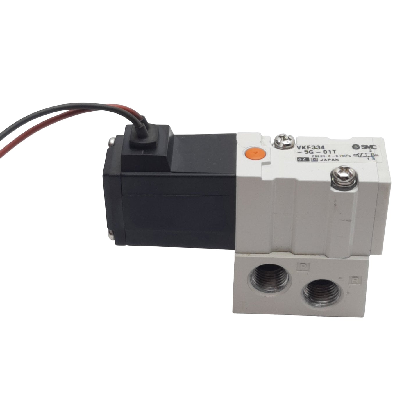 Used SMC VKF334-5G-01T Solenoid Valve, 3-Way, 1/8in NPTF, 0-0.7MPa, 24VDC Coil