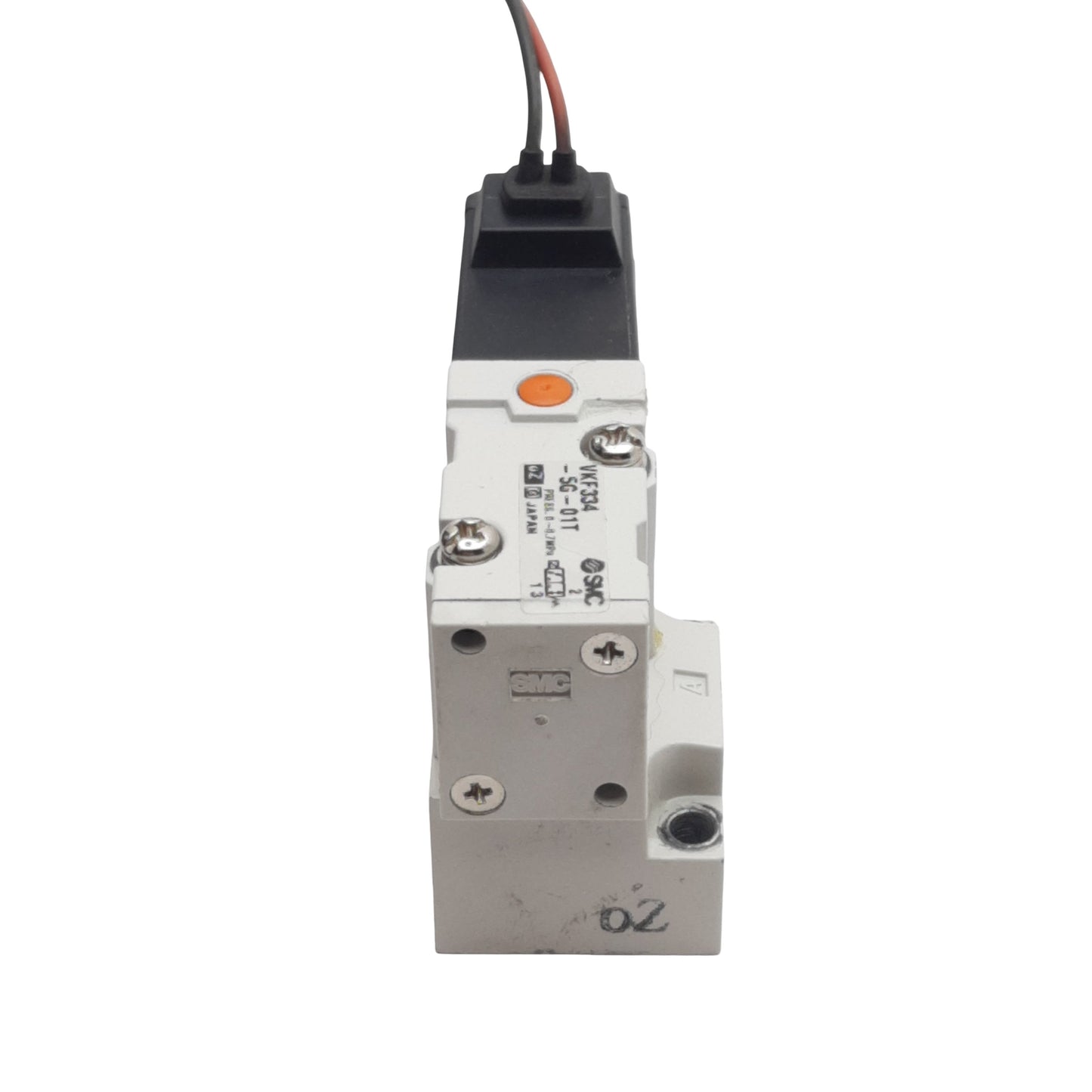 Used SMC VKF334-5G-01T Solenoid Valve, 3-Way, 1/8in NPTF, 0-0.7MPa, 24VDC Coil