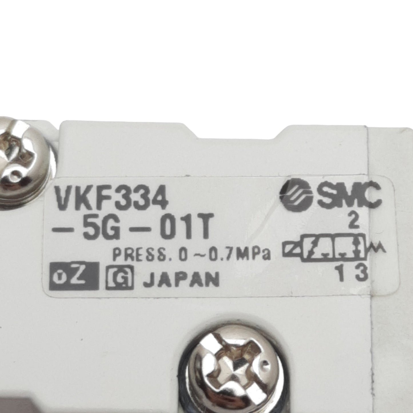 Used SMC VKF334-5G-01T Solenoid Valve, 3-Way, 1/8in NPTF, 0-0.7MPa, 24VDC Coil