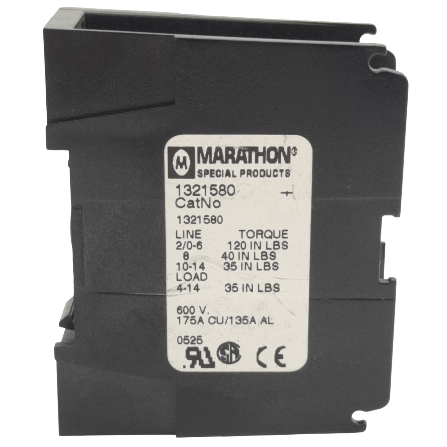 Used Marathon 1321580 Power Distribution Block 1-Pole, 600V, 175A, 1 Line, 6 Loads