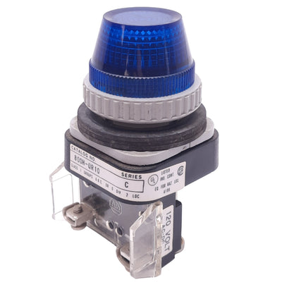 Used Allen Bradley 800H-QR10B Blue Indicator Pilot Light, ø30mm, 120VAC/VDC Lamp