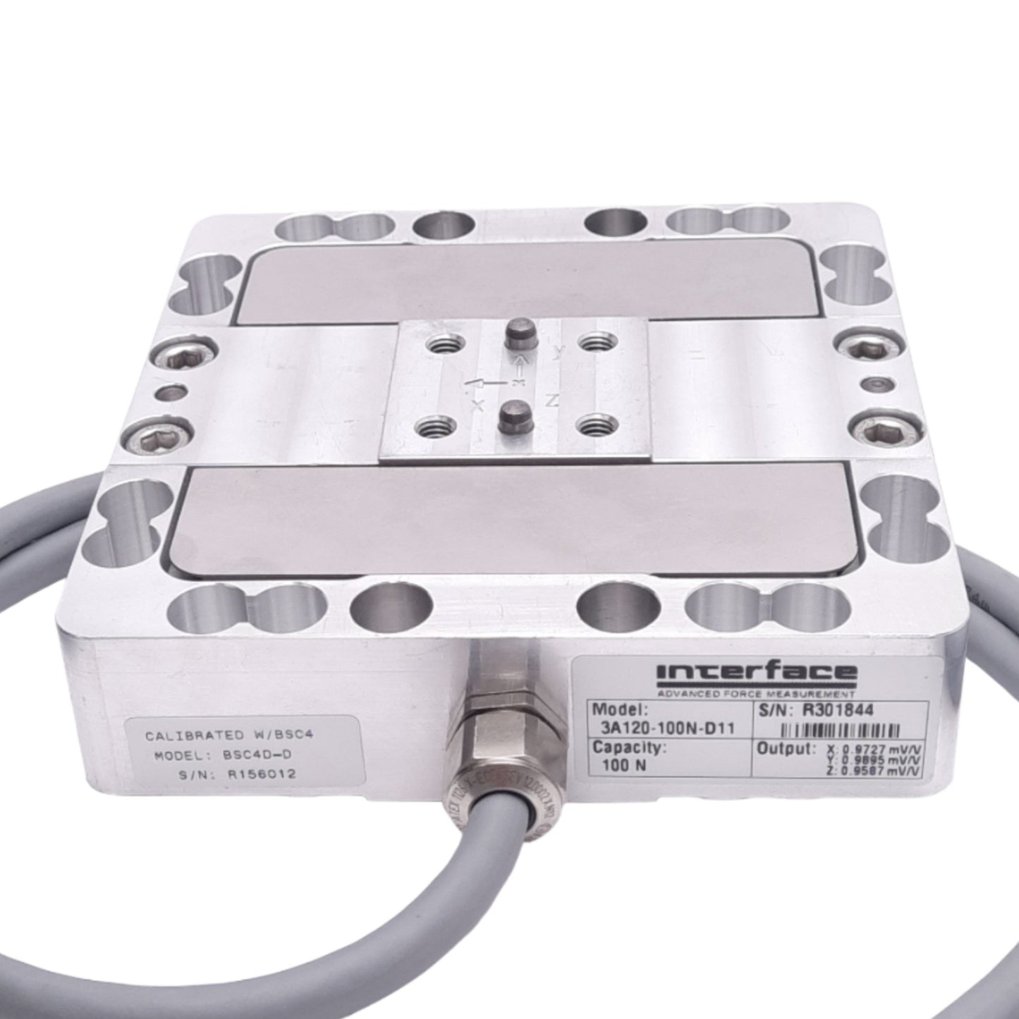 Used Interface Force 3A120-100N-D11 Force Load Cell, 3-Axis, 100N Capacity, 10V Max