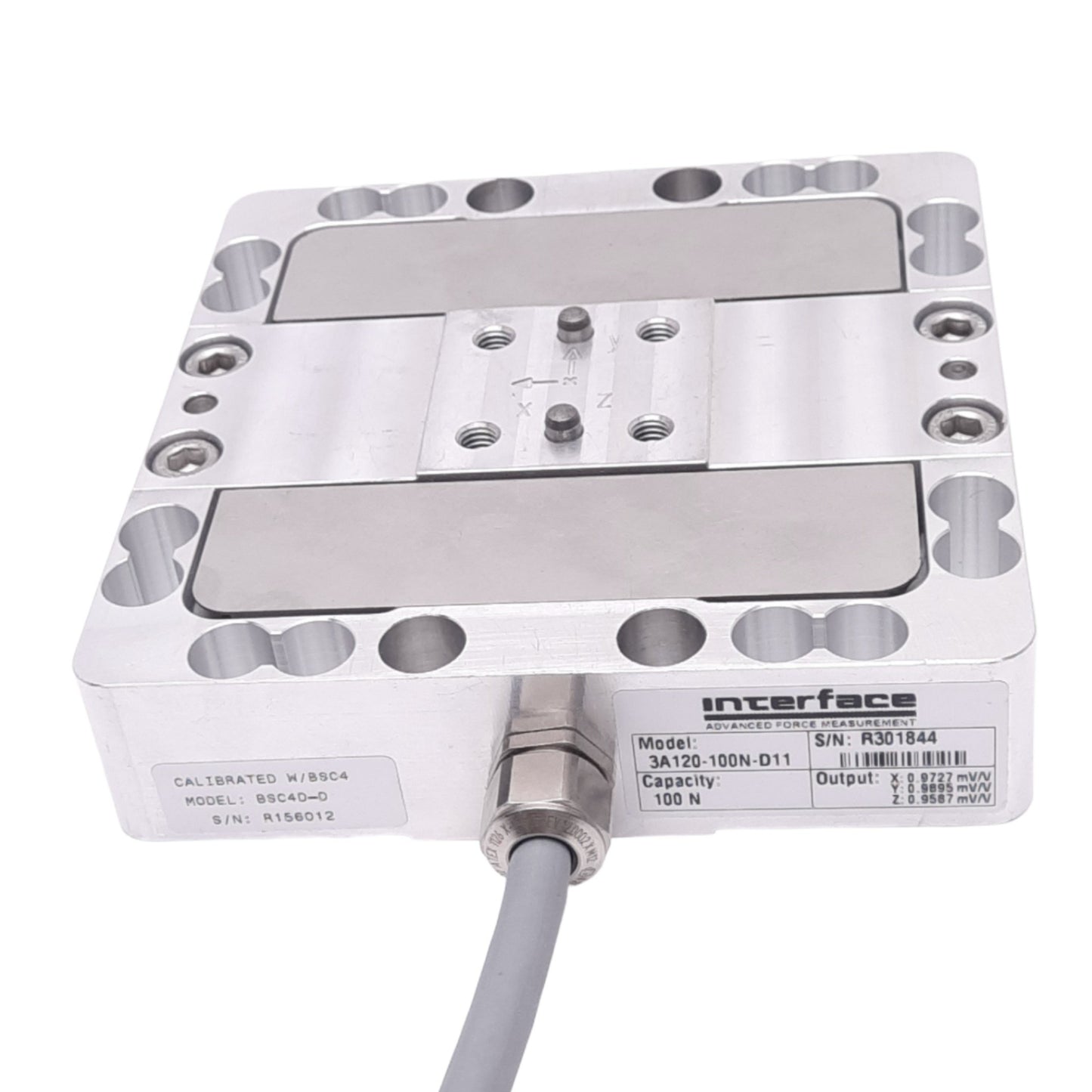 Used Interface Force 3A120-100N-D11 Force Load Cell, 3-Axis, 100N Capacity, 10V Max