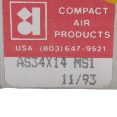 New Compact AS34X14MS1 Pneumatic Cylinder, ø3/4in Bore, 1/4in Stroke, #10-32, 145psi