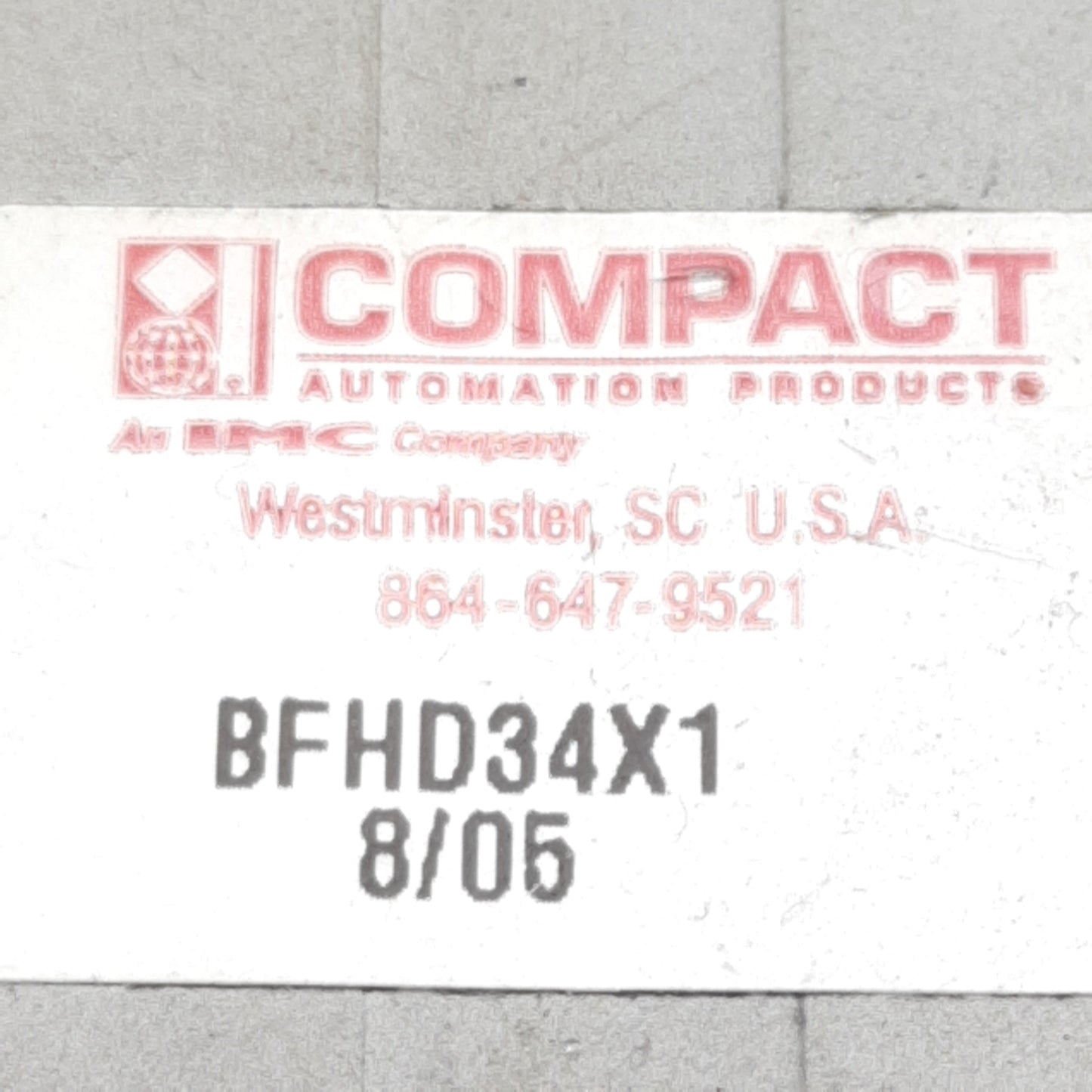 Used Compact BFHD34X1 Pneumatic Cylinder, ø3/4in Bore, 1in Stroke, #10-32, 145psi