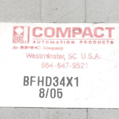 Used Compact BFHD34X1 Pneumatic Cylinder, ø3/4in Bore, 1in Stroke, #10-32, 145psi