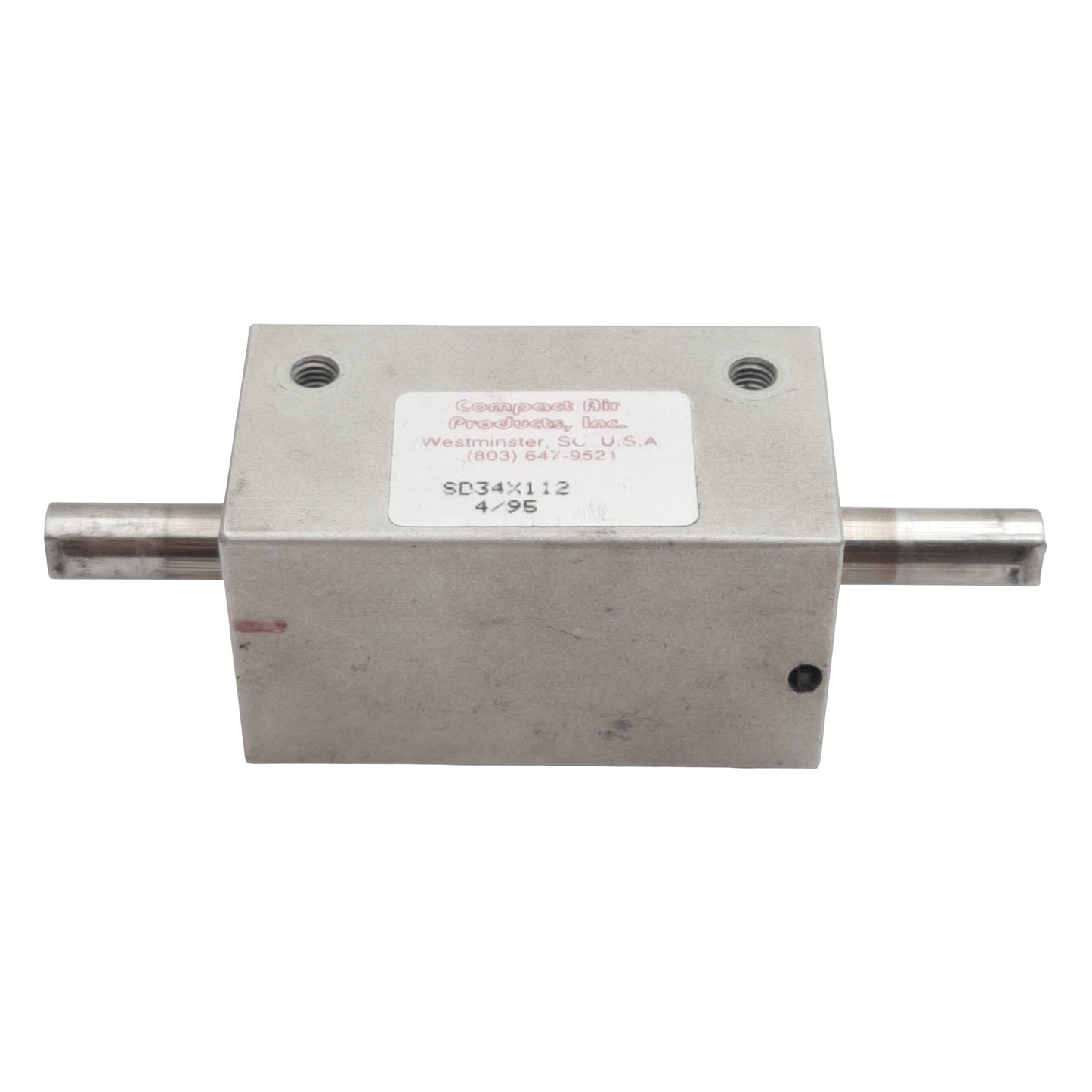 Used Compact SD34X112 Pneumatic Cylinder, ø3/4in Bore, 1-1/2in Stroke, #10-32, 250psi