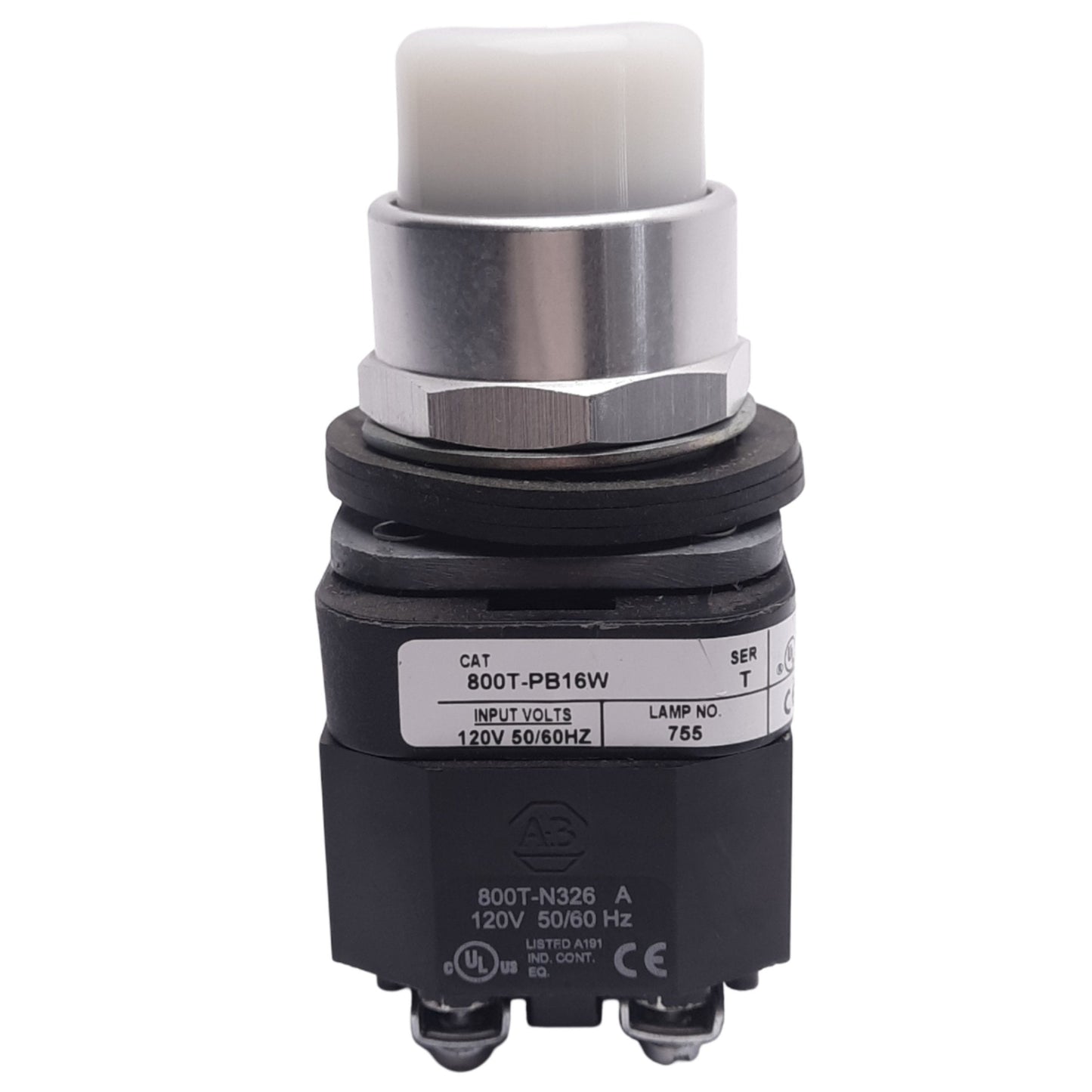 Used Allen Bradley 800T-PB16W White Illuminated Pushbutton, ø30mm, 1NO 1NC, 600V Max