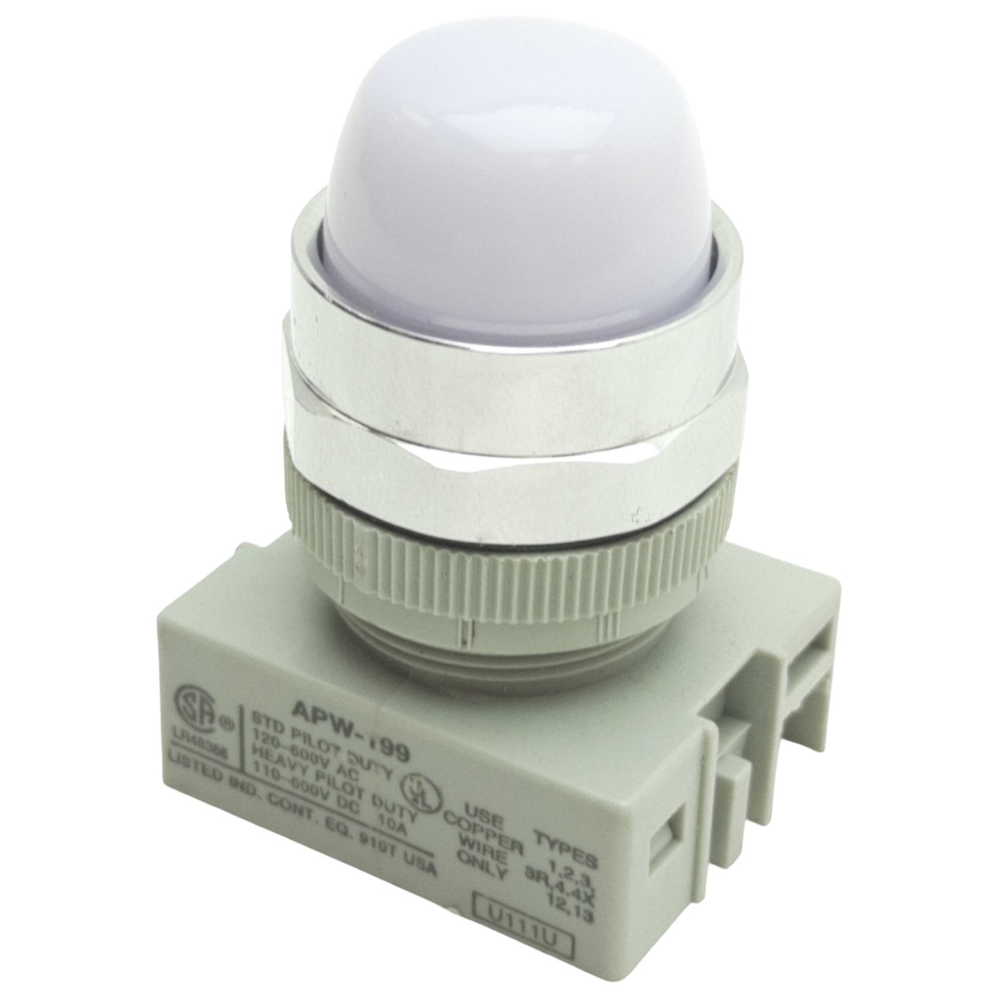 Used IDEC APW299D-W-120V Pilot Light ø22mm Diameter, White, Dome Lens, 120VAC/DC