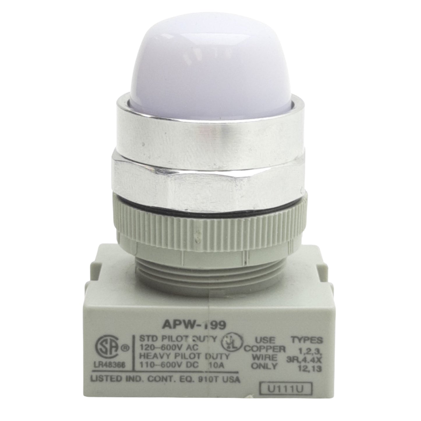 Used IDEC APW299D-W-120V Pilot Light ø22mm Diameter, White, Dome Lens, 120VAC/DC