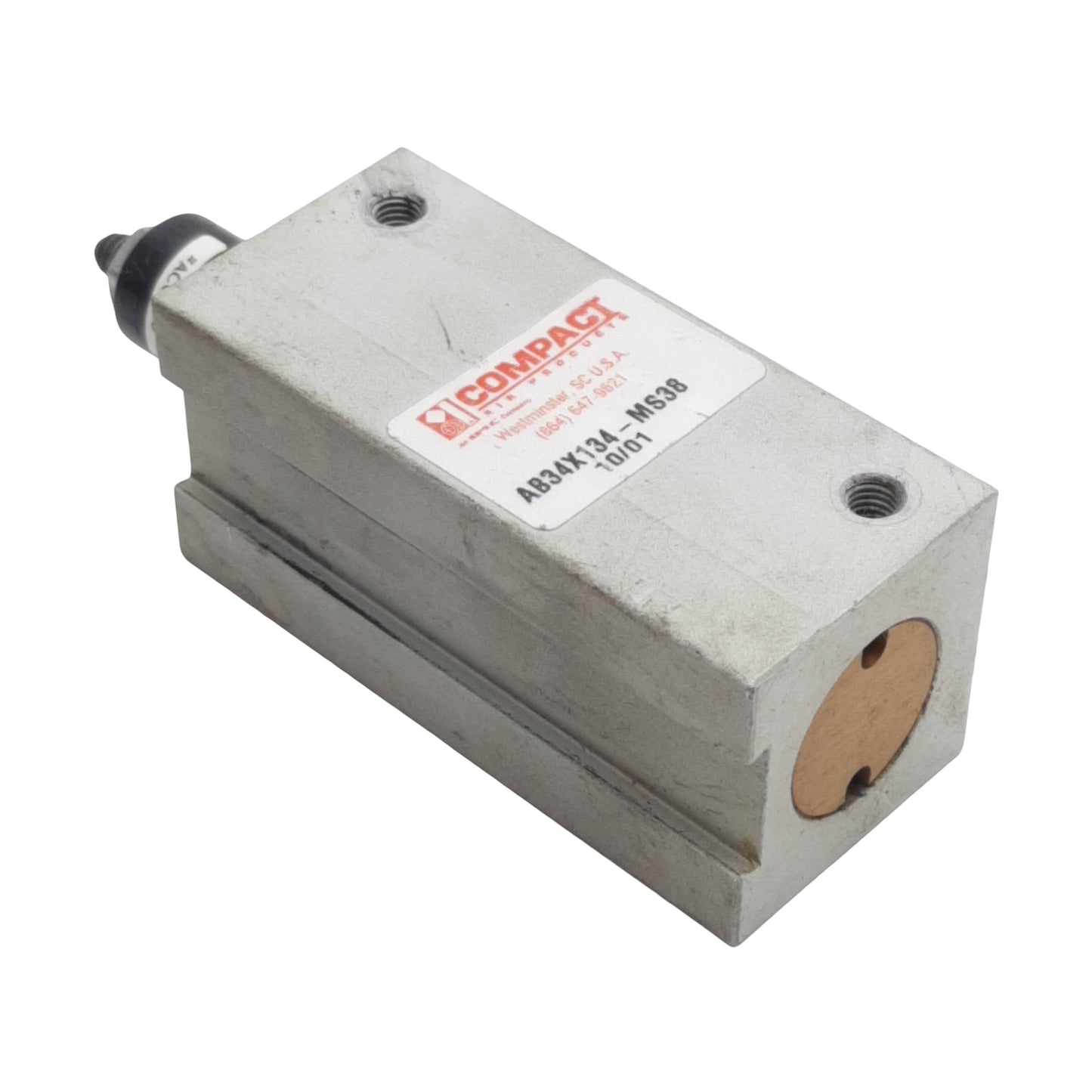 Used Compact AB34X134-MS38 Pneumatic Cylinder, ø3/4in Bore, 1-3/4in Stroke, #10-32