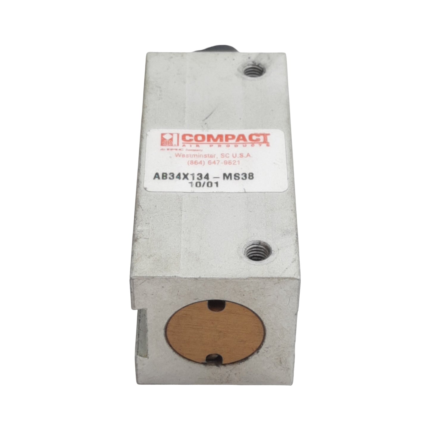 Used Compact AB34X134-MS38 Pneumatic Cylinder, ø3/4in Bore, 1-3/4in Stroke, #10-32