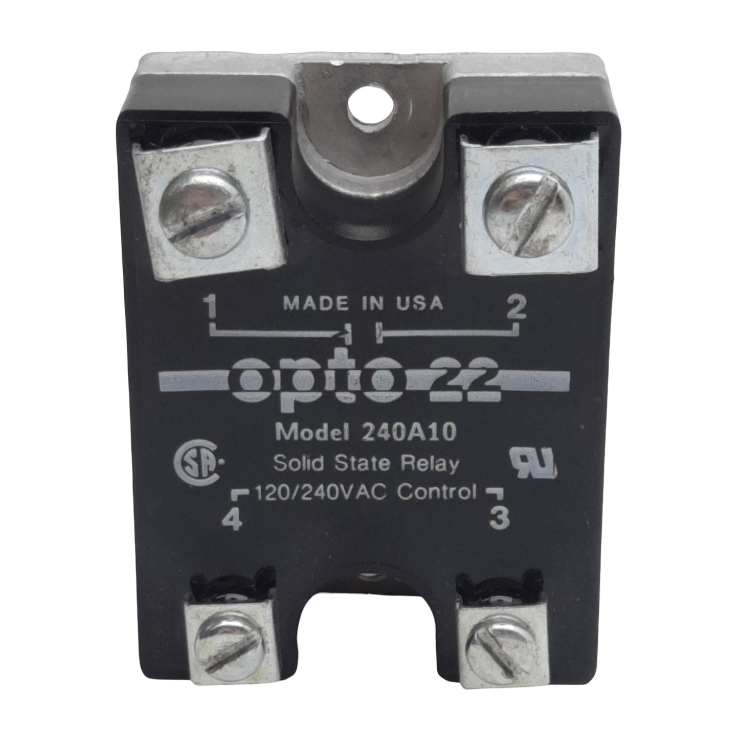 Used Opto 22 240A10 AC Control Solid-State Relay, 10A 120/240VAC Control, Panel Mount